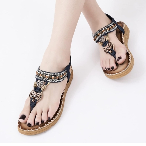 Sandals Boho Blue and Brown W/Cushioned Comfort - Picture 6 of 10